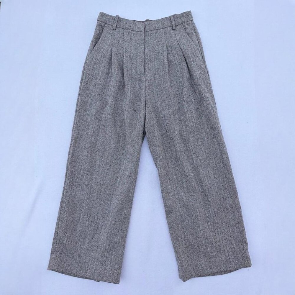 H&M Gray Herringbone High-Waist Wide Leg Work Pants Trousers Size 6 Corpcore